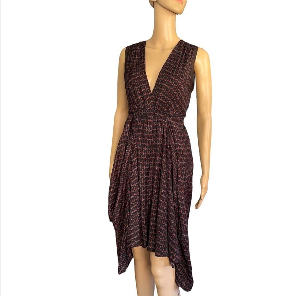 Simply Vera Midi Dress Medium Handkerchief Drape Asymmetric Hem Sleeveless Black